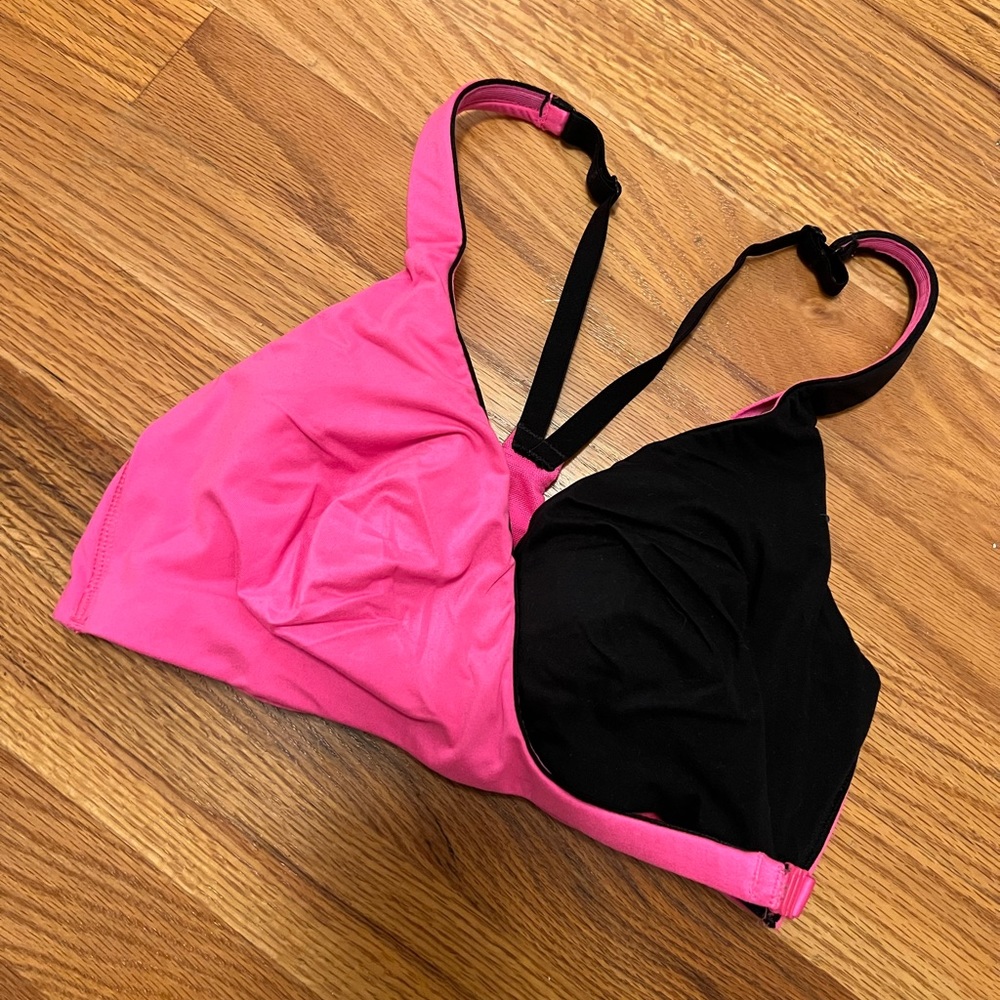 Neon pink and black cross strap sport bra - 32C
